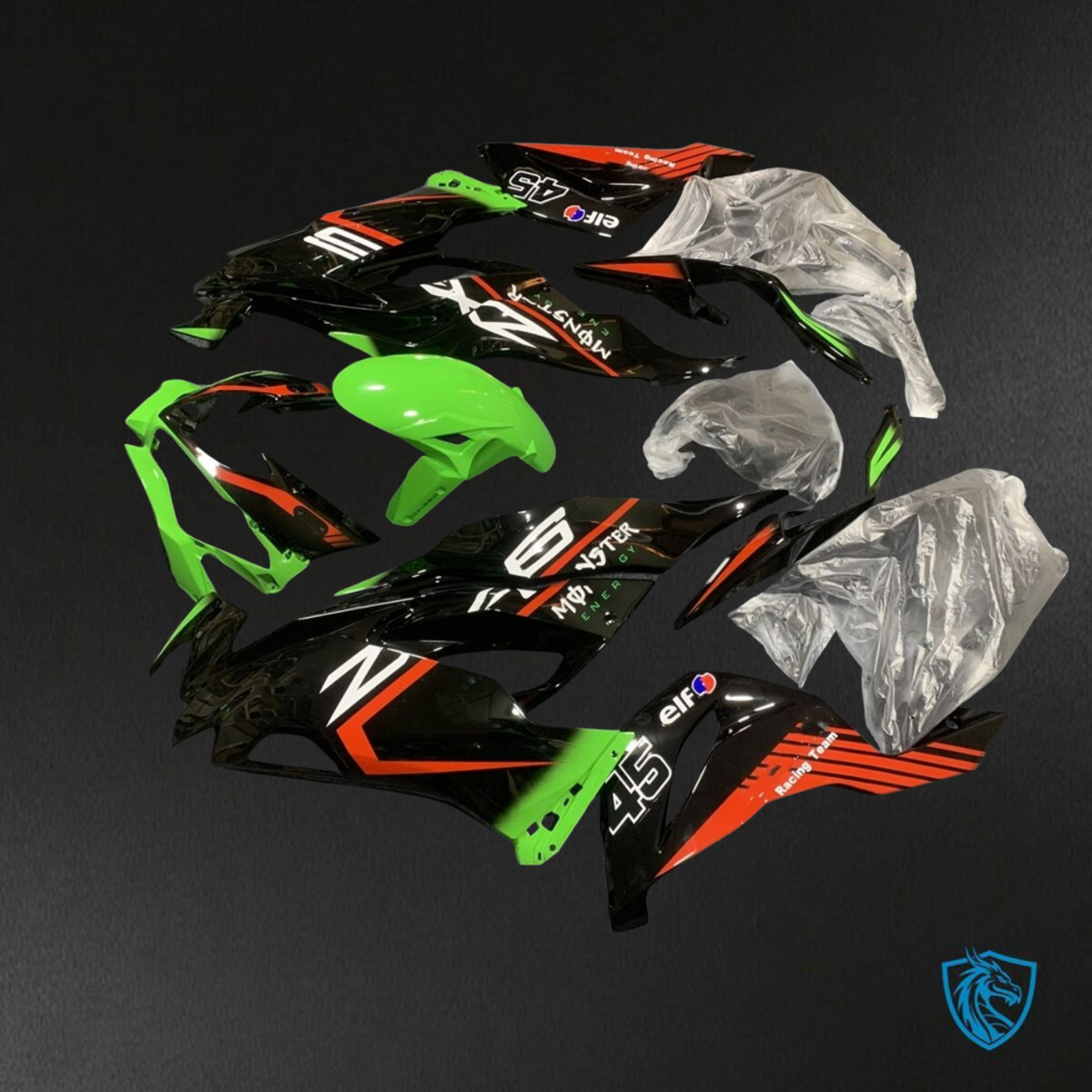 Kawasaki ZX-6R ZX636 (2019-2020) Glossy Black, Green & White - Replacement Motorcycle Fairings Kit