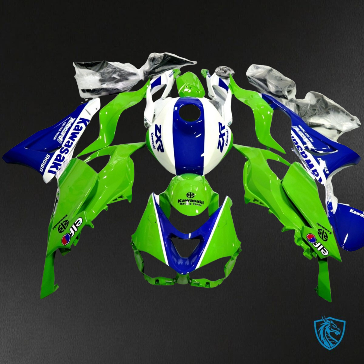 Kawasaki ZX-6R ZX636 (2023–2024) Glossy Green, Blue & White ABS Bodywork - Fairings Kit