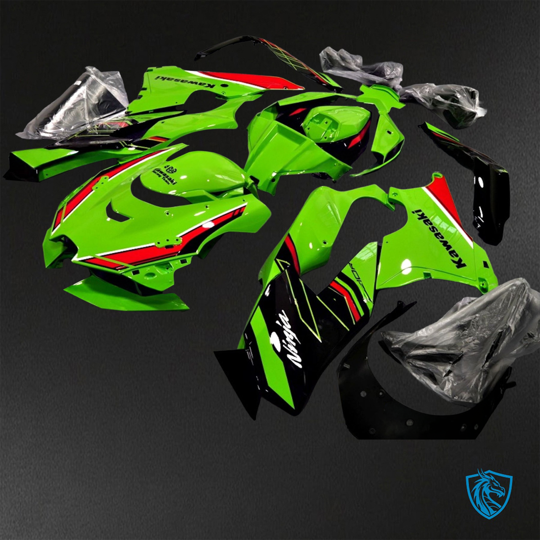 Kawasaki Ninja ZX-10R (2021-2023) Green, Black & Red Fairings Kit - Aftermarket ABS Bodywork