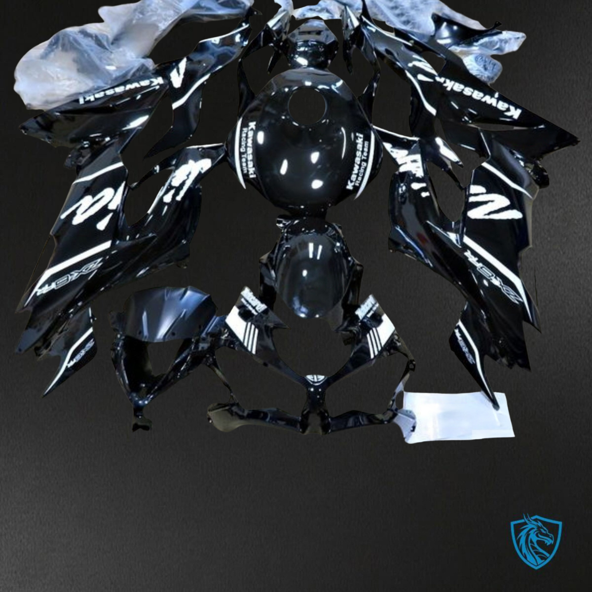Kawasaki ZX-6R ZX636 (2019-2020) Black & White Logos - Replacement Motorcycle Fairings Kit