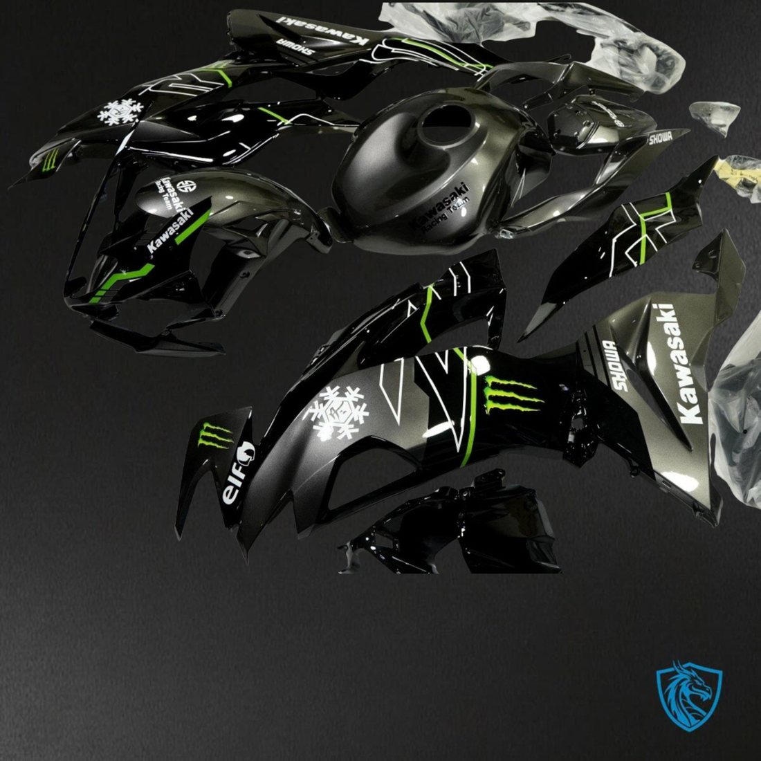 Kawasaki ZX-6R ZX636 (2019-2020) Black & Green Fairings Kit - Aftermarket ABS Bodywork