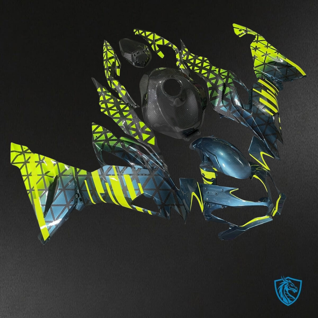 Kawasaki ZX-6RZX636 (2019-2020) Blue & Yellow Carbon Fiber Fairings Kit - Aftermarket ABS Bodywork