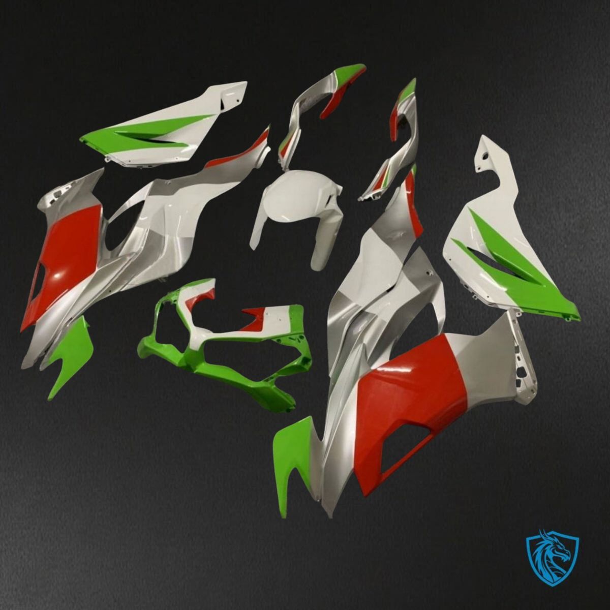 Kawasaki ZX-6R ZX636 (2019–2020) Gray, Red, White & Green - Custom ABS Fairing Kit