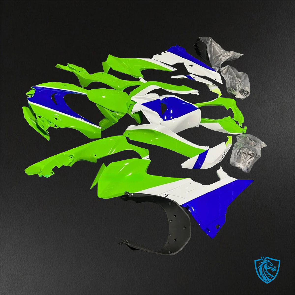 Kawasaki Ninja ZX-10R (2021-2023) Green, White & Blue Fairings Kit - Aftermarket ABS Bodywork