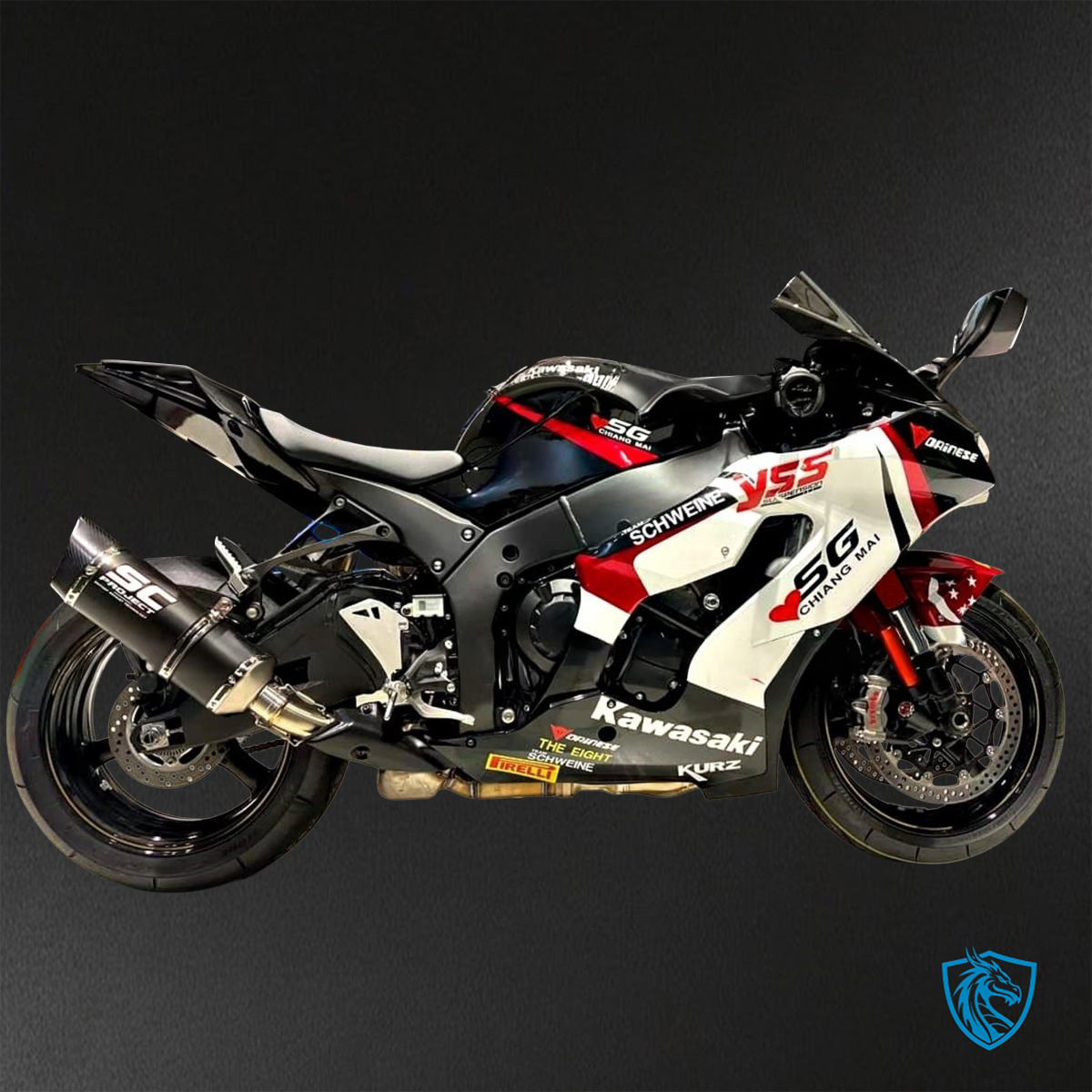 Kawasaki Ninja ZX-10R (2021-2023) Black, White & Red Logos Fairings Kit - Aftermarket ABS Bodywork