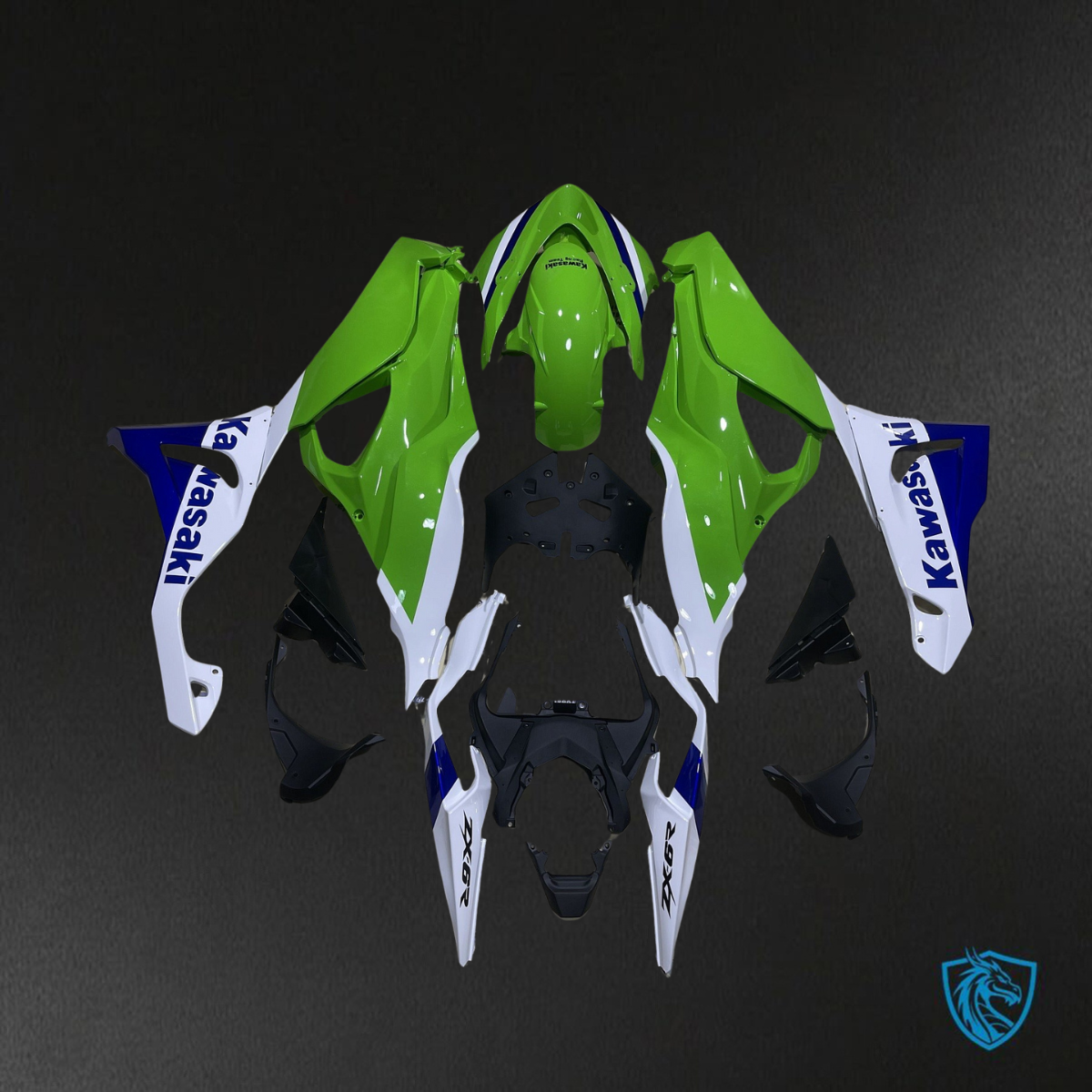 Kawasaki ZX-6R ZX636 (2023–2024) Glossy Green, Blue & White - Custom ABS Fairing Kit