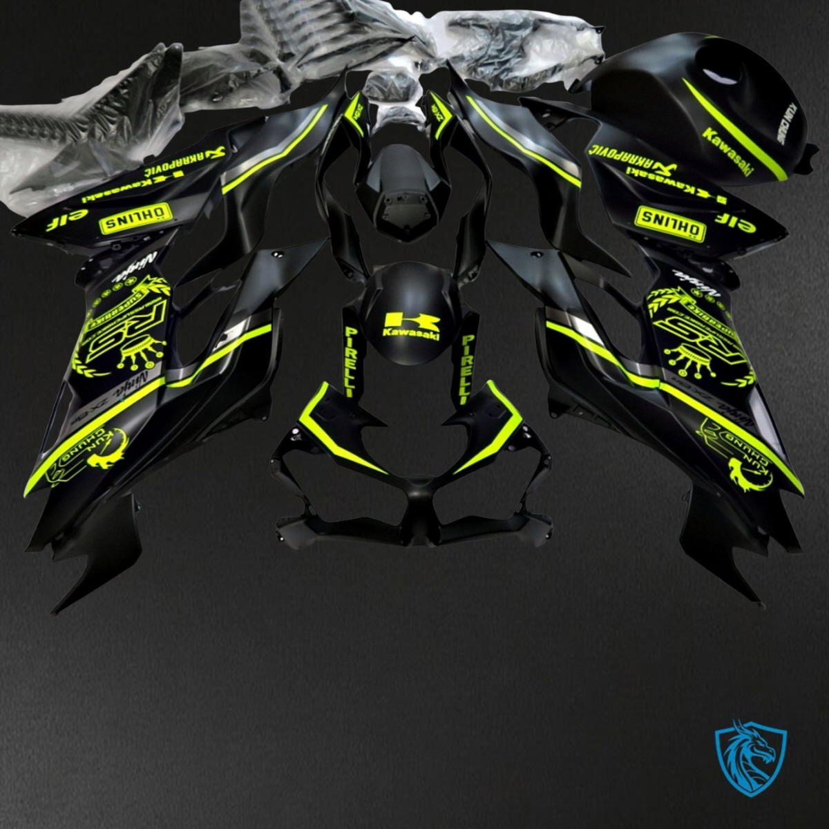Kawasaki ZX-6R ZX636 (2019–2020) Black & Yellow Logos - Custom ABS Fairing Kit