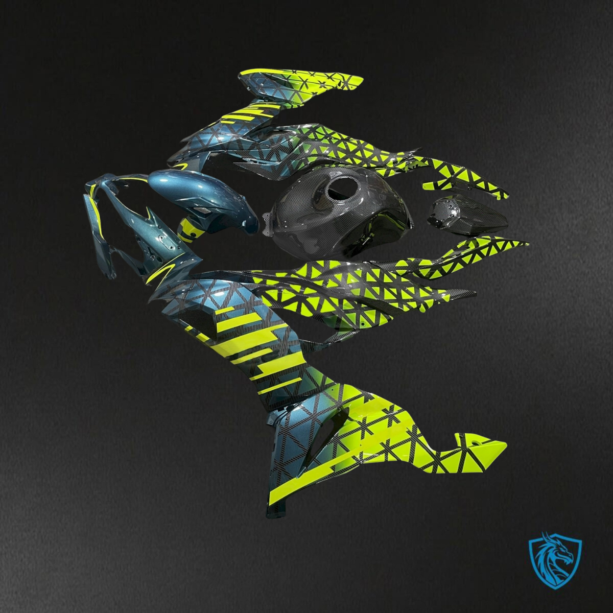 Kawasaki ZX-6RZX636 (2019-2020) Blue & Yellow Carbon Fiber Fairings Kit - Aftermarket ABS Bodywork