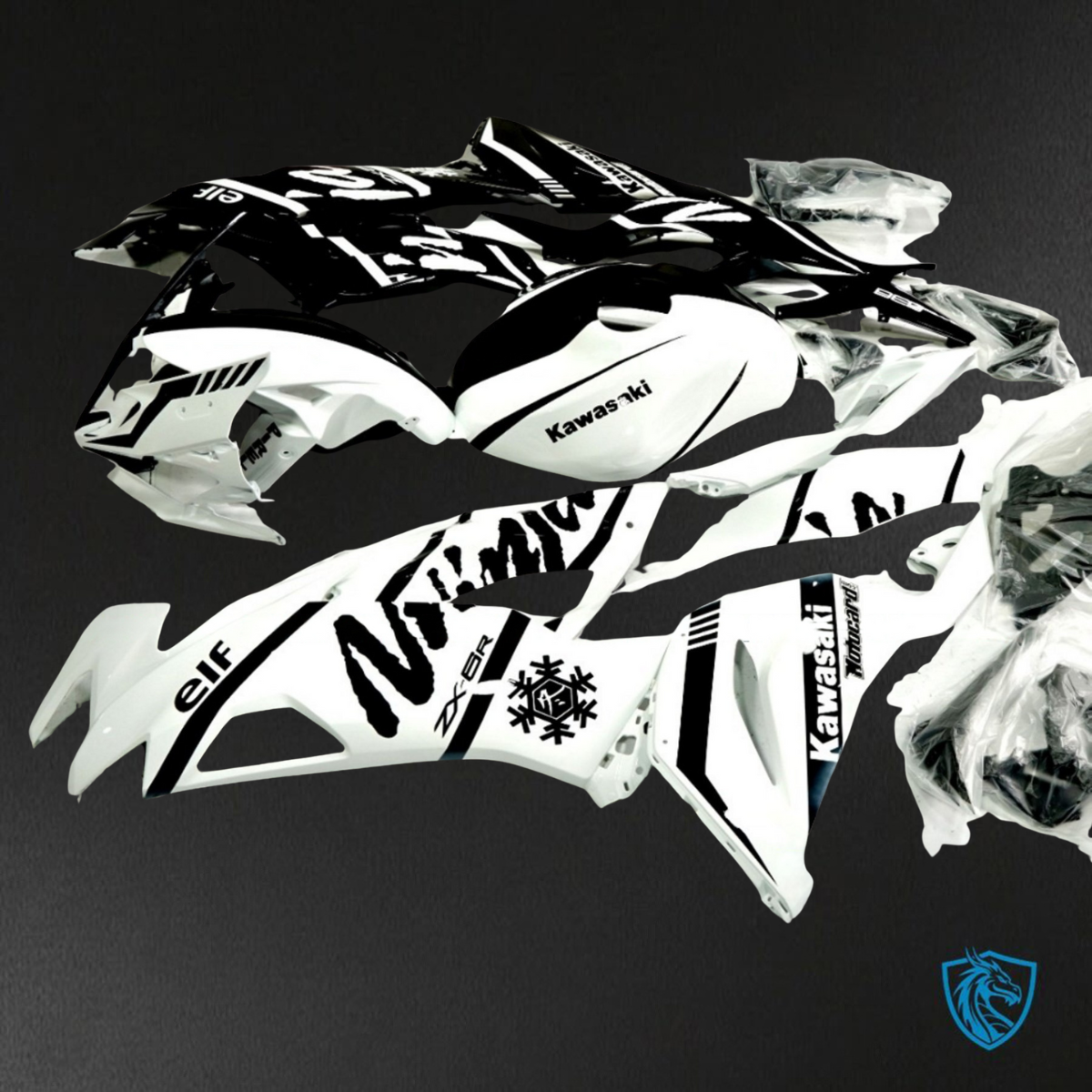 Kawasaki ZX-6R ZX636 (2019-2020) White & Black Logos ABS Bodywork - Fairings Kit