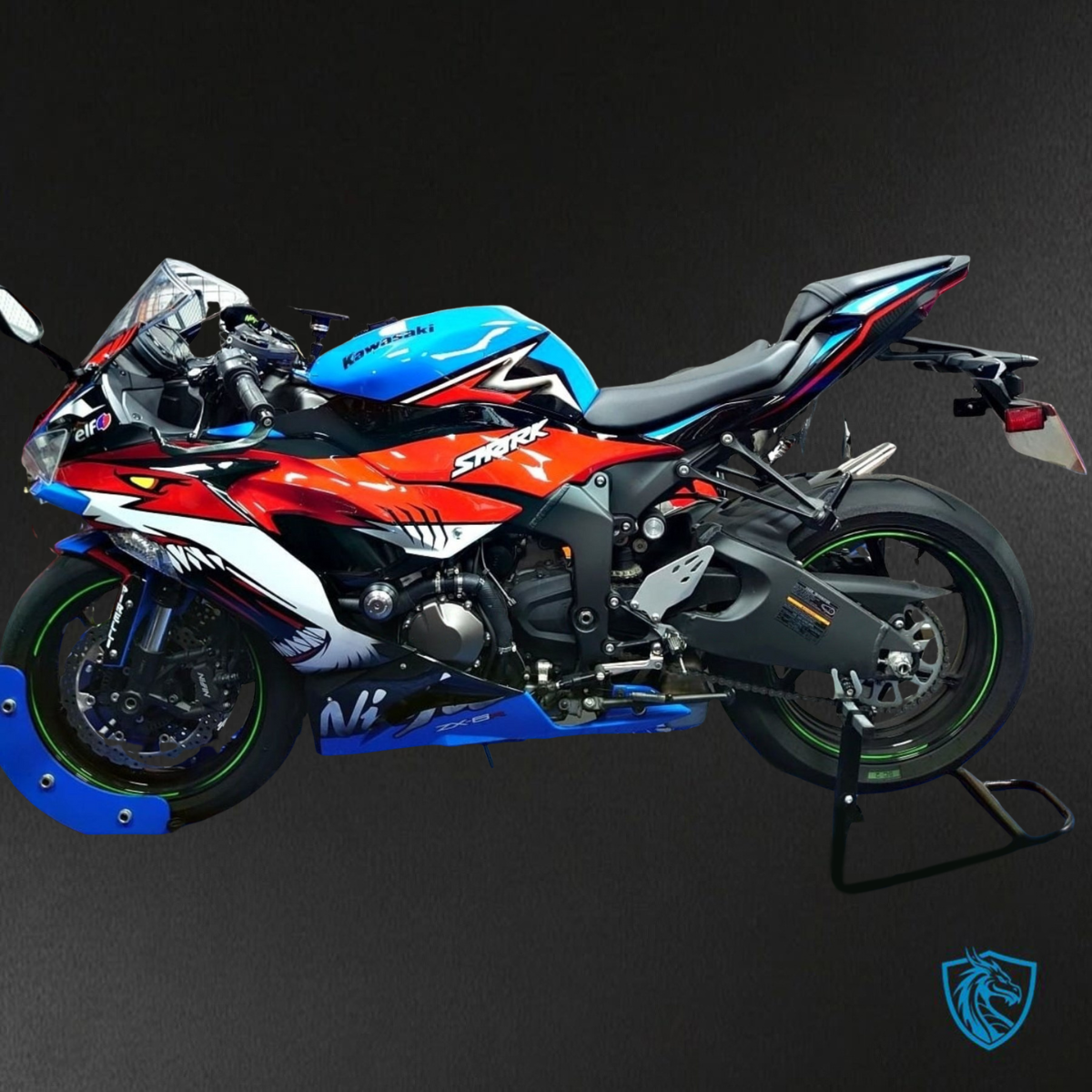 Kawasaki ZX-6R ZX636 (2019–2020) Glossy Blue, Red & Black Shark - Replacement Motorcycle Fairings Kit