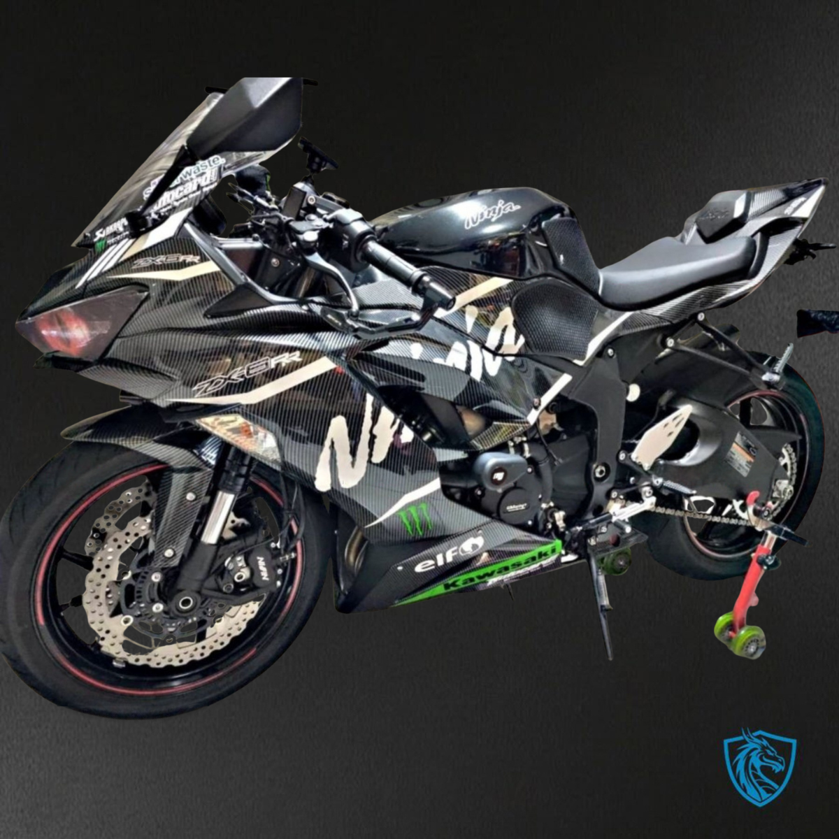 Kawasaki ZX-6R ZX636 (2019-2020) Black, Green & White Carbon Fiber ABS Bodywork - Fairings Kit
