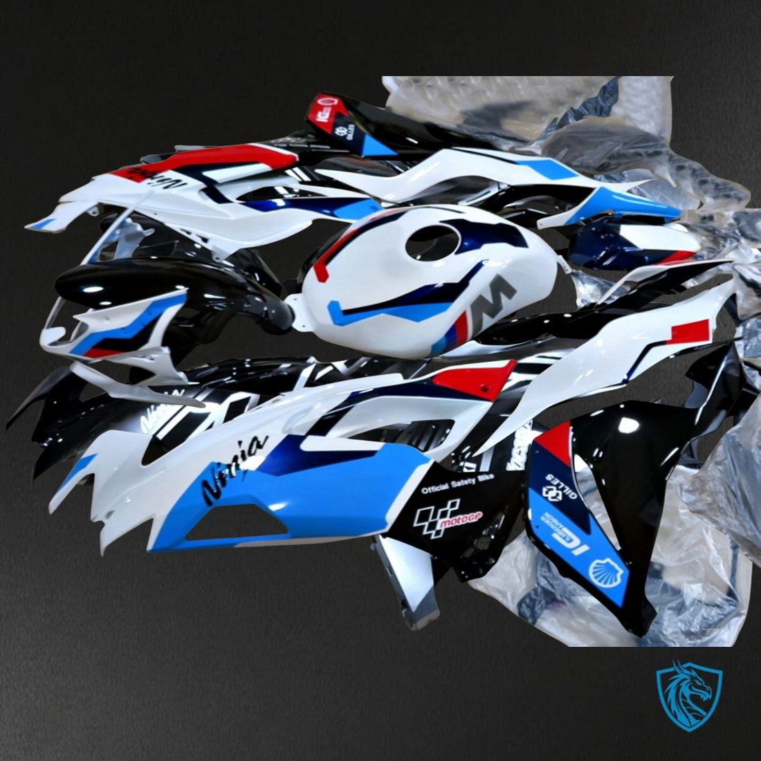 Kawasaki ZX-6R ZX636 (2019-2020) White, Blue & Red Logos ABS Bodywork - Fairings Kit