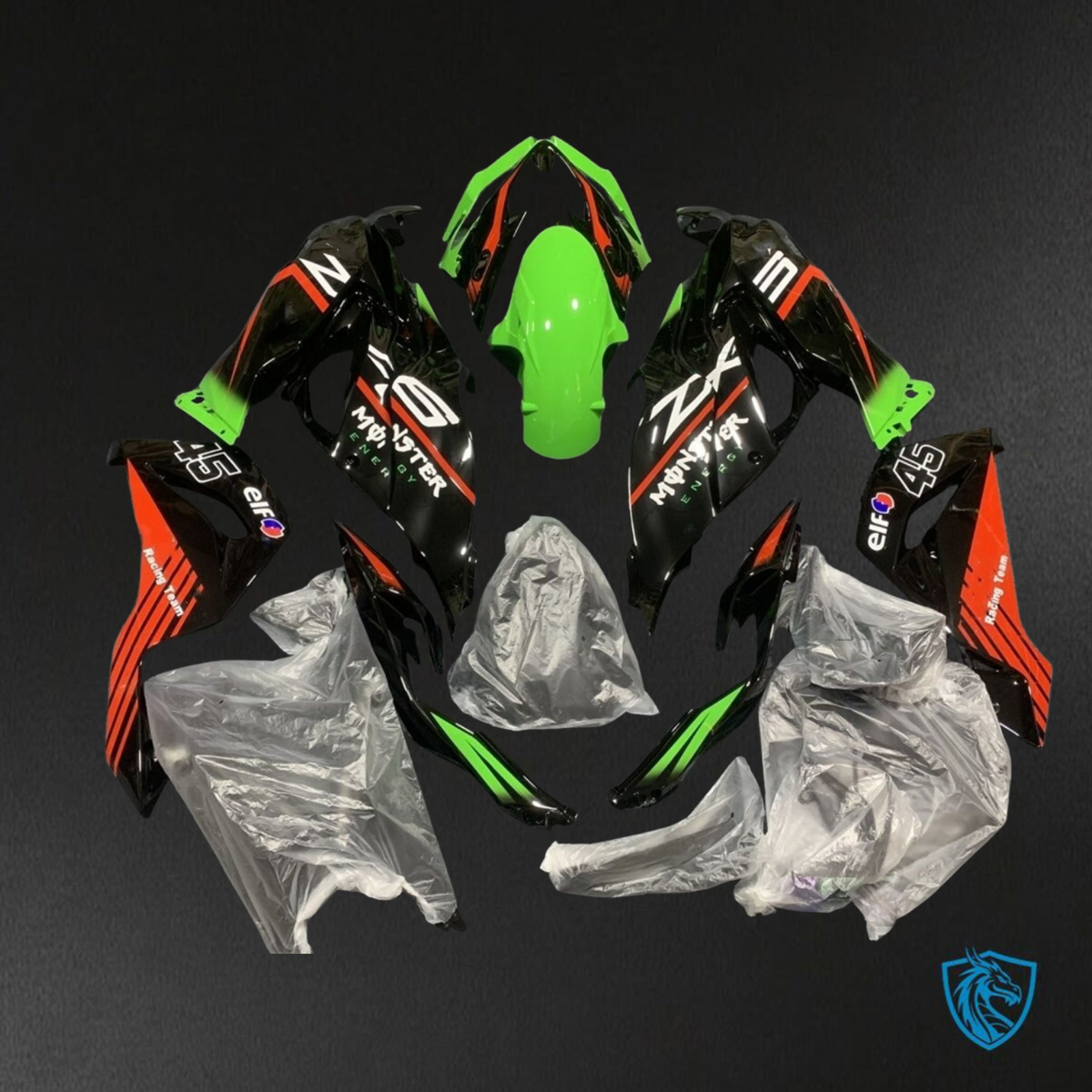 Kawasaki ZX-6R ZX636 (2019-2020) Glossy Black, Green & White - Replacement Motorcycle Fairings Kit