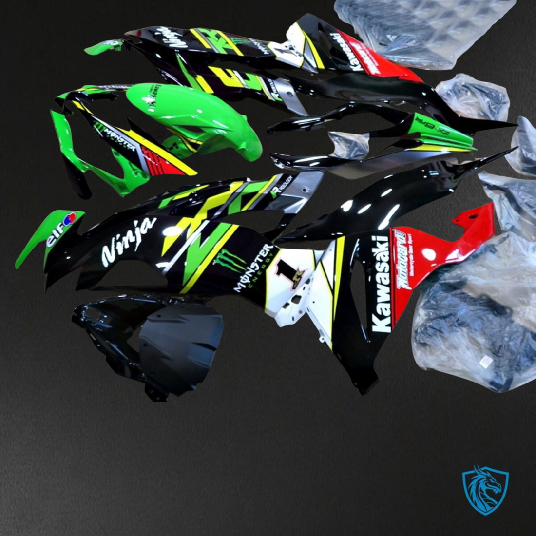 Kawasaki ZX-6R ZX636 (2019–2020) Black & Green Logos ABS Bodywork - Fairings Kit