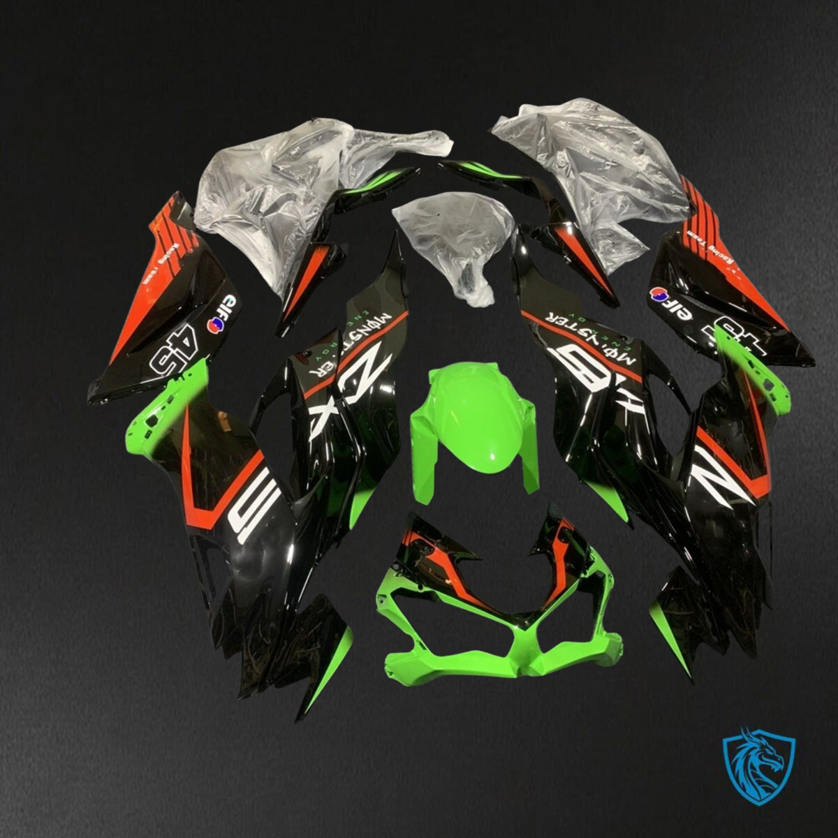 Kawasaki ZX-6R ZX636 (2019-2020) Glossy Black, Green & White - Replacement Motorcycle Fairings Kit