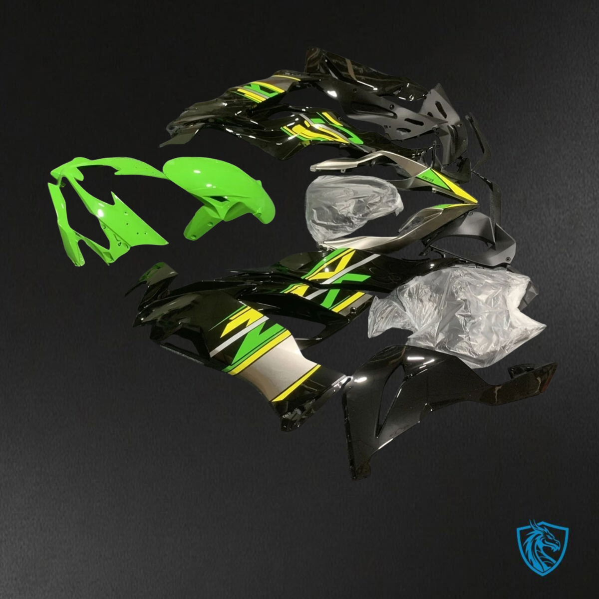 Kawasaki ZX-6R ZX636 (2019-2020) Black, Green & Yellow - Custom ABS Fairing Kit