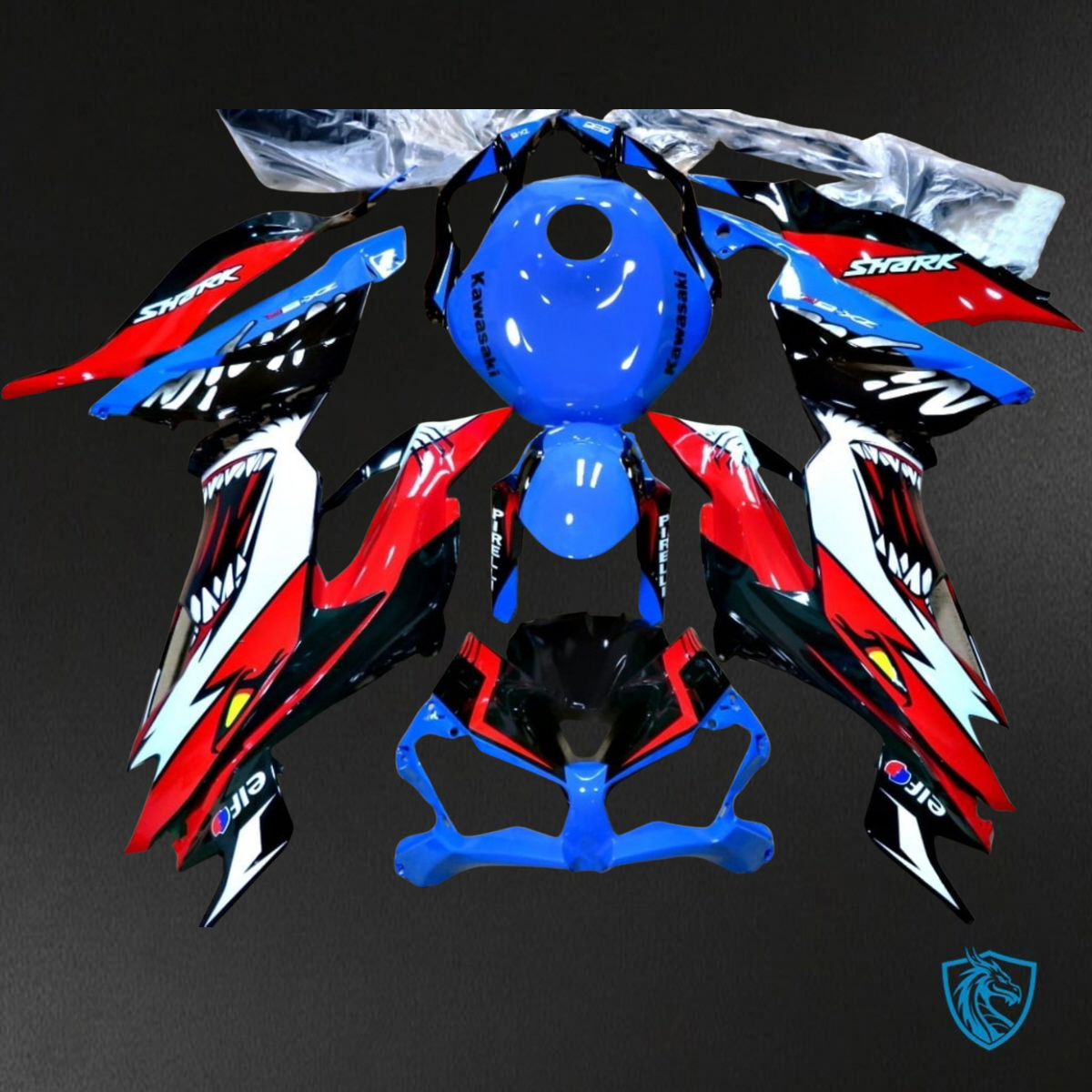 Kawasaki ZX-6R ZX636 (2019–2020) Glossy Blue, Red & Black Shark - Replacement Motorcycle Fairings Kit