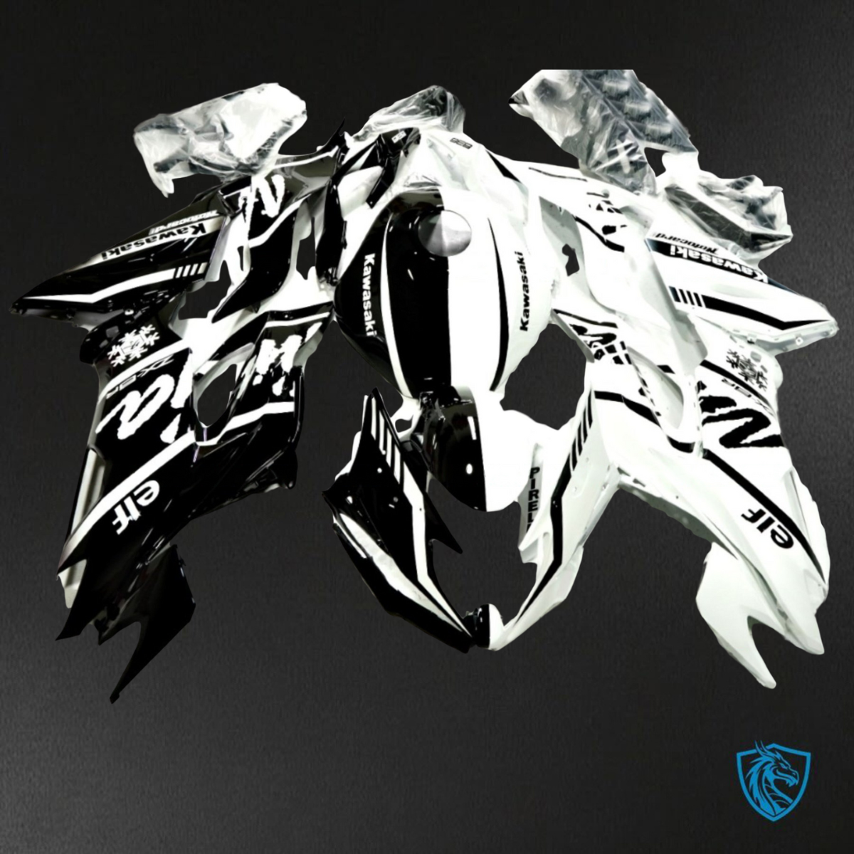 Kawasaki ZX-6R ZX636 (2019-2020) White & Black Logos ABS Bodywork - Fairings Kit