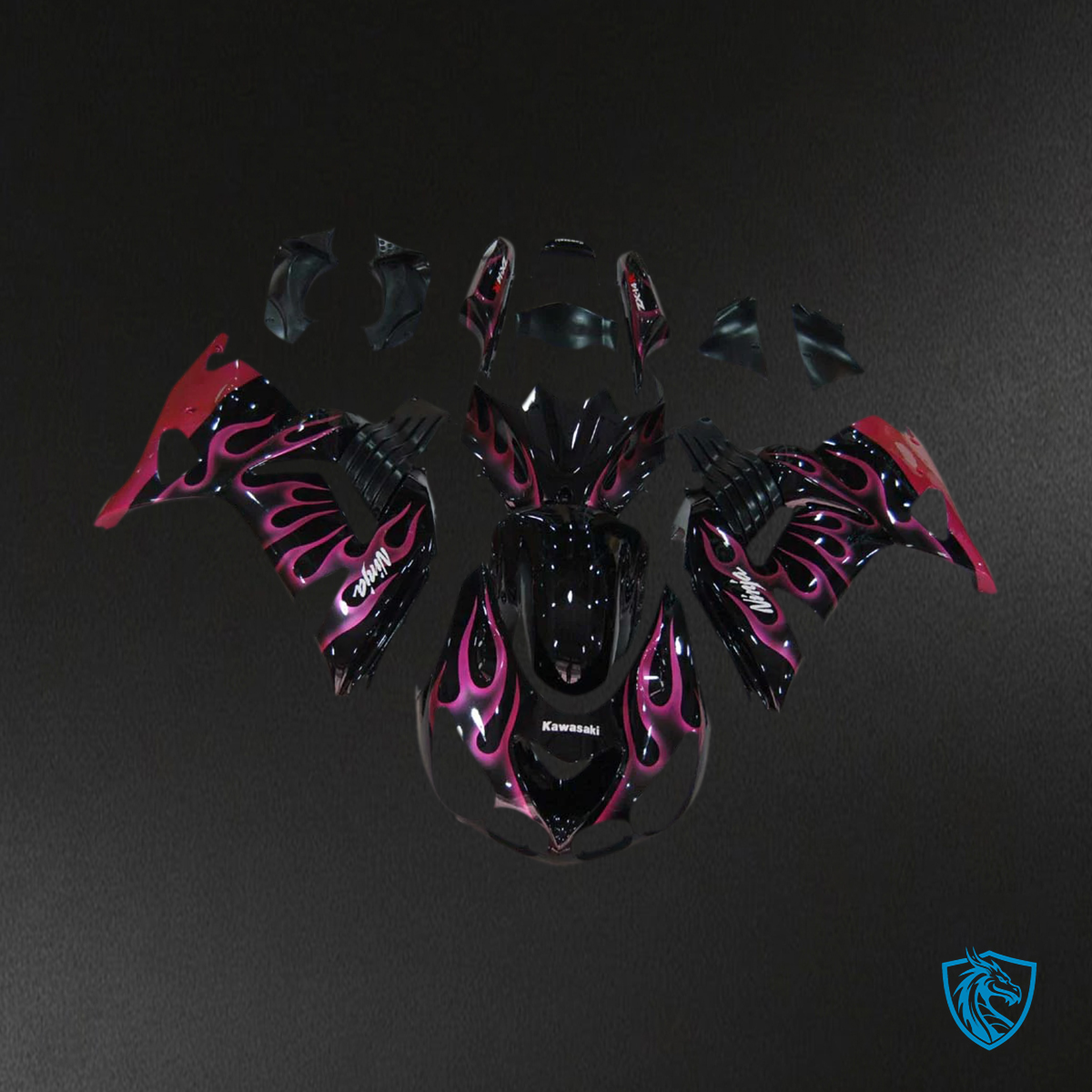 Kawasaki ZX14R (2006-2011) Black & Pink Flame - Fairing Kit