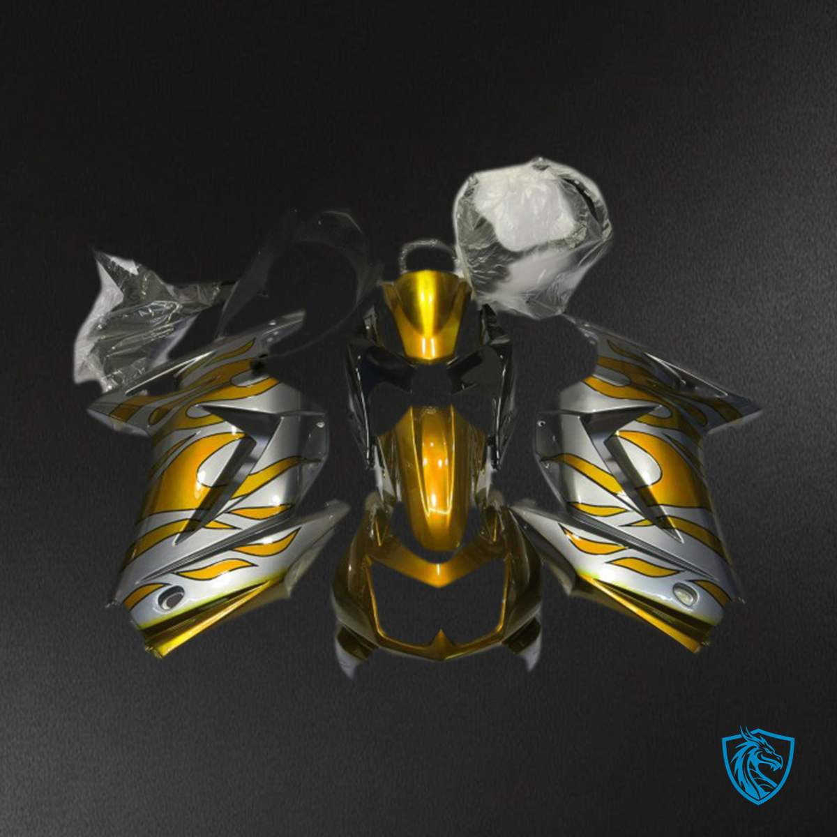 Kawasaki Ninja 250 (2008-2012) Gold & Silver Flame Motorcycle - Custom ABS Fairing Kit