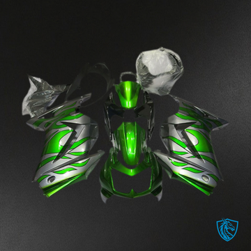 Kawasaki Ninja 250 (2008-2012) Green & Silver Flame Motorcycle - Custom ABS Fairing Kit