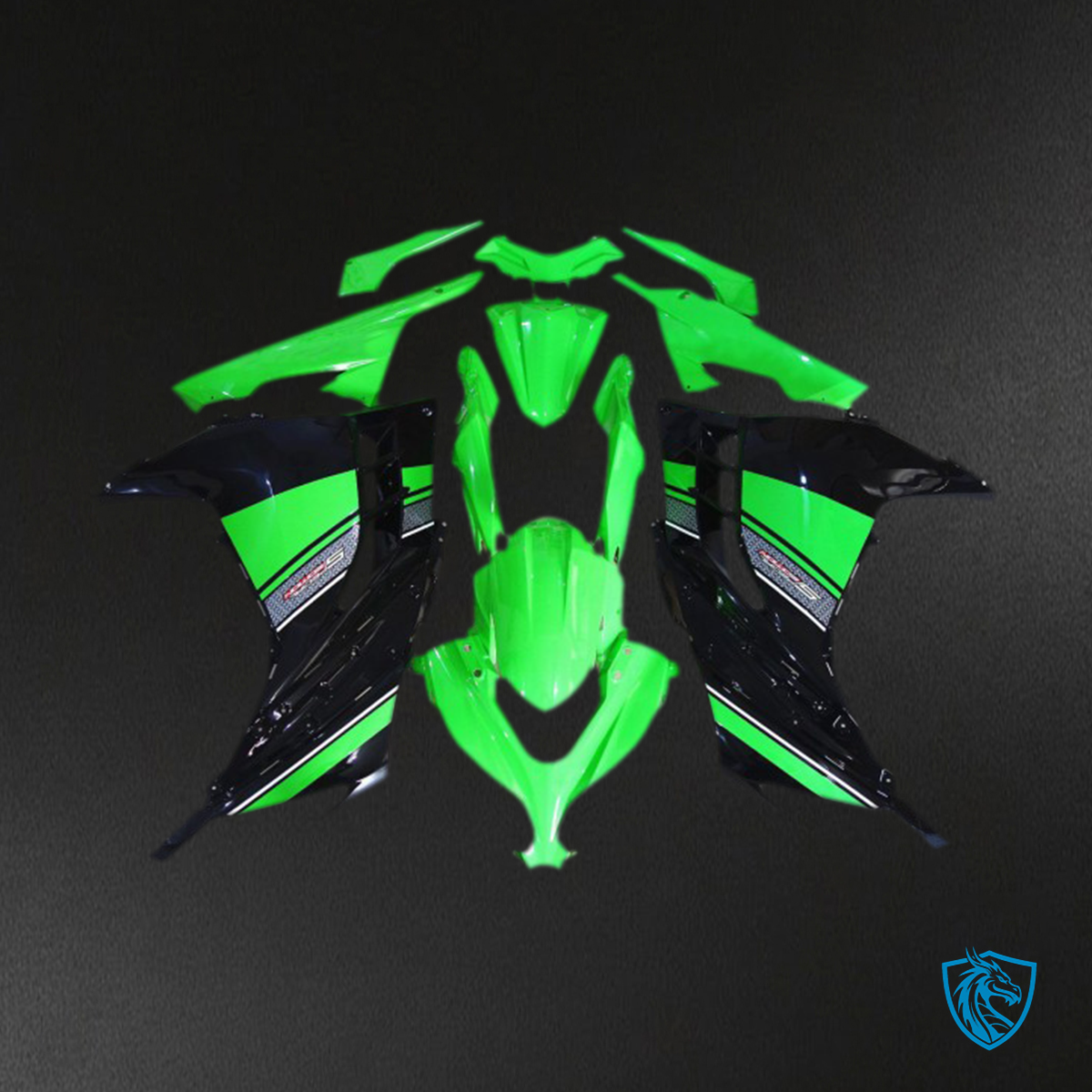 Kawasaki Ninja 300 (2013-2018) Black & Green Glossy Motorcycle Fairing Kit | ABS Bodywork