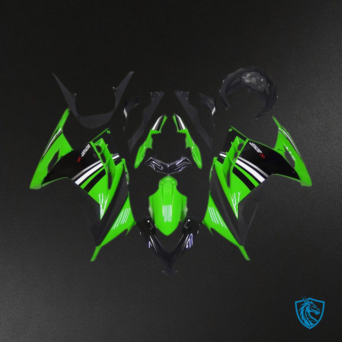 Kawasaki Ninja 300 (2013-2018) Green, Black & White Gloss Fairing Kit - Aftermarket ABS Bodywork