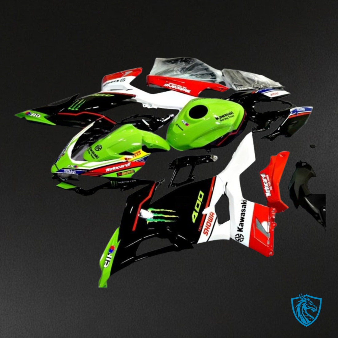 Kawasaki Ninja 400/250 (2018-2020) Black, Green, White & Red - MERGEment Motorcycle Fairings Kit