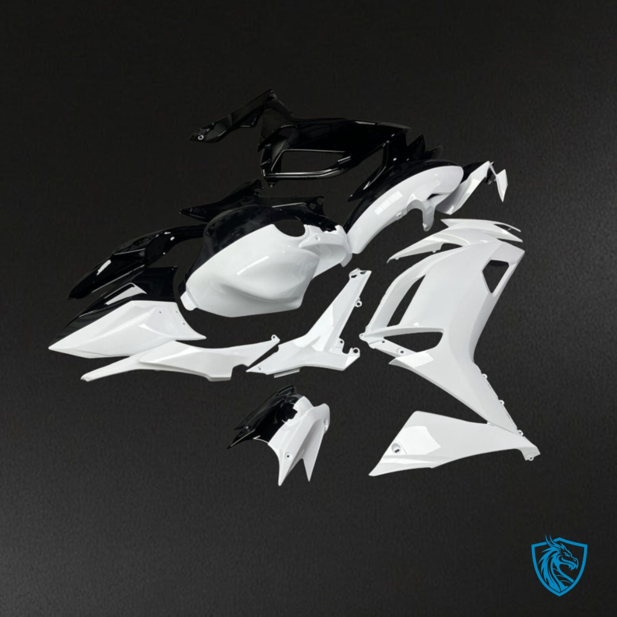 Kawasaki Ninja 650R (2020-2026) Gloss Black & White Fairing Kit | ABS Bodywork