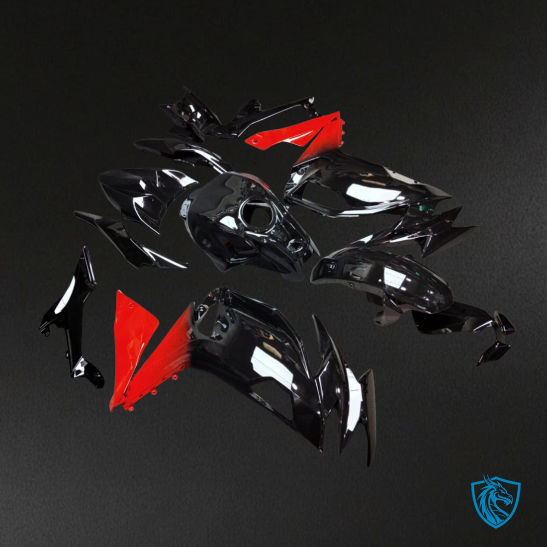 Kawasaki Ninja 650R (2020-2026) Gloss Black & Red - Custom ABS Fairing Kit