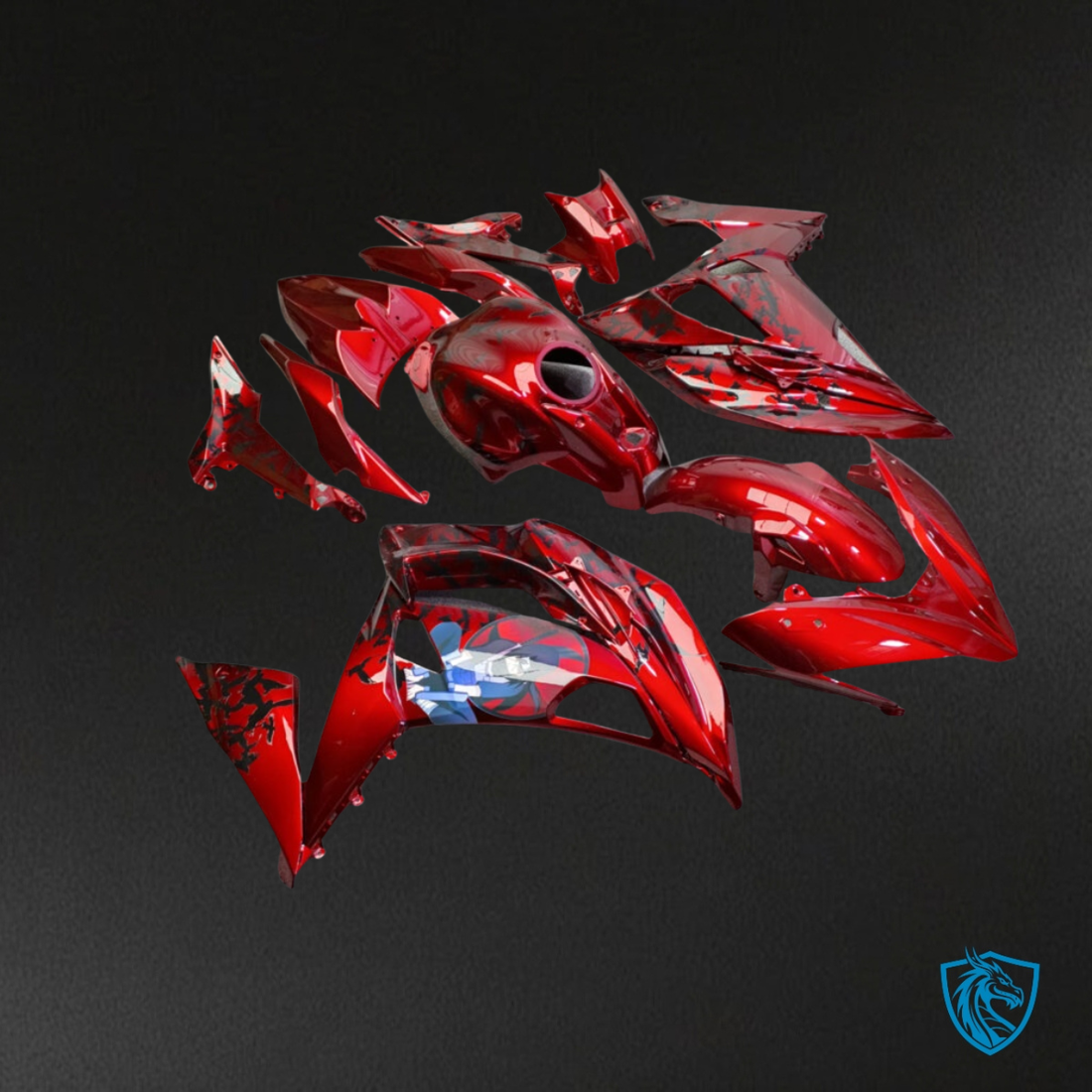 Kawasaki Ninja 650R (2020-2026) Gloss Red & Black Fairing Kit - Aftermarket ABS