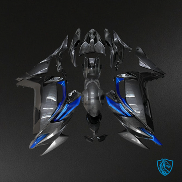 Kawasaki Ninja 650R (2020-2026) Gloss Black & Blue Carbon Fiber Fairing Kit | ABS Bodyworkk