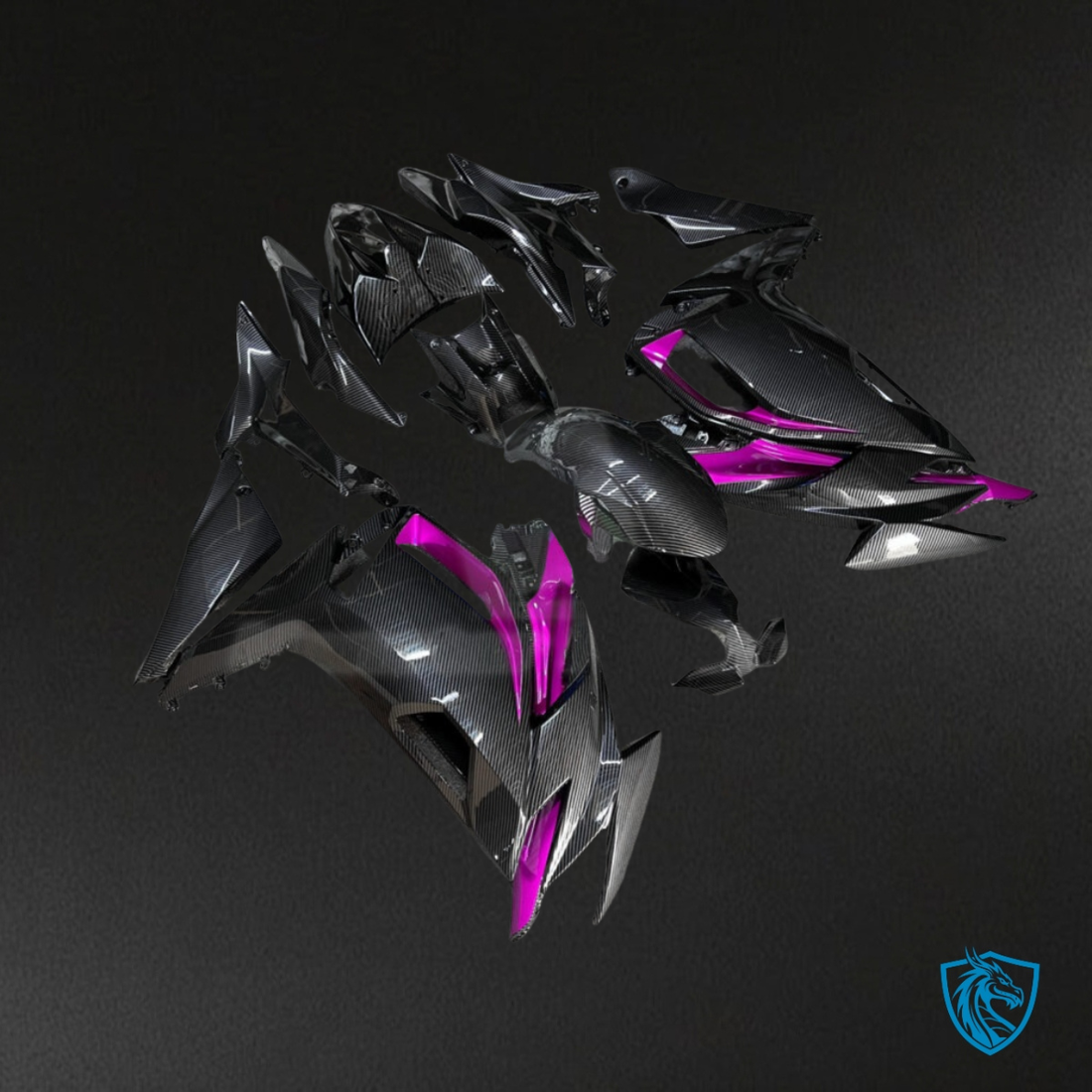 Kawasaki Ninja 650R (2020-2026) Gloss Black & Pink Carbon Fiber - Custom ABS Fairing Kit