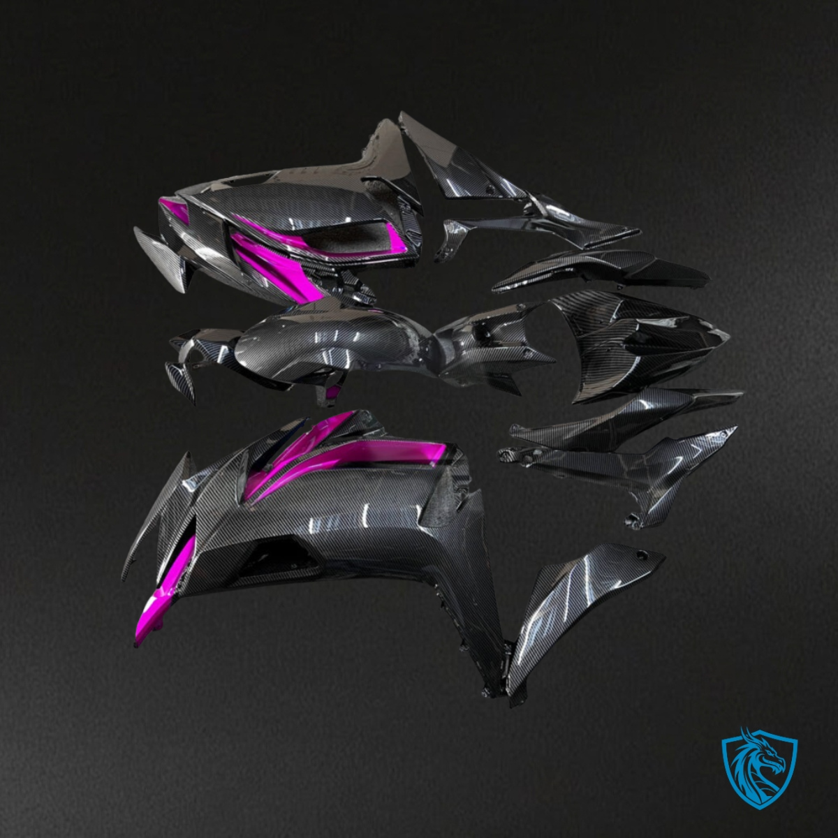 Kawasaki Ninja 650R (2020-2026) Gloss Black & Pink Carbon Fiber - Custom ABS Fairing Kit