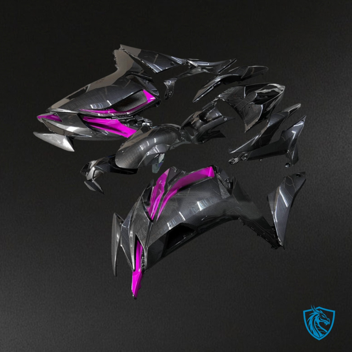 Kawasaki Ninja 650R (2020-2026) Gloss Black & Pink Carbon Fiber - Custom ABS Fairing Kit