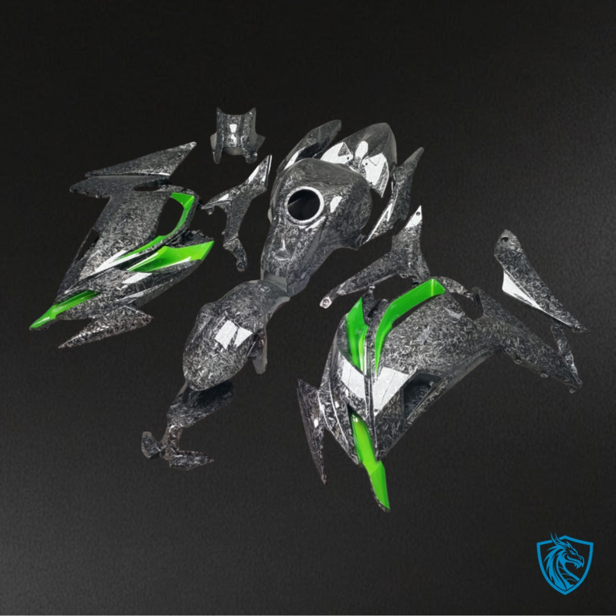 Kawasaki Ninja 650R (2020-2026) Gloss Green & Black Forged Carbon Fiber - Custom ABS Fairing Kit