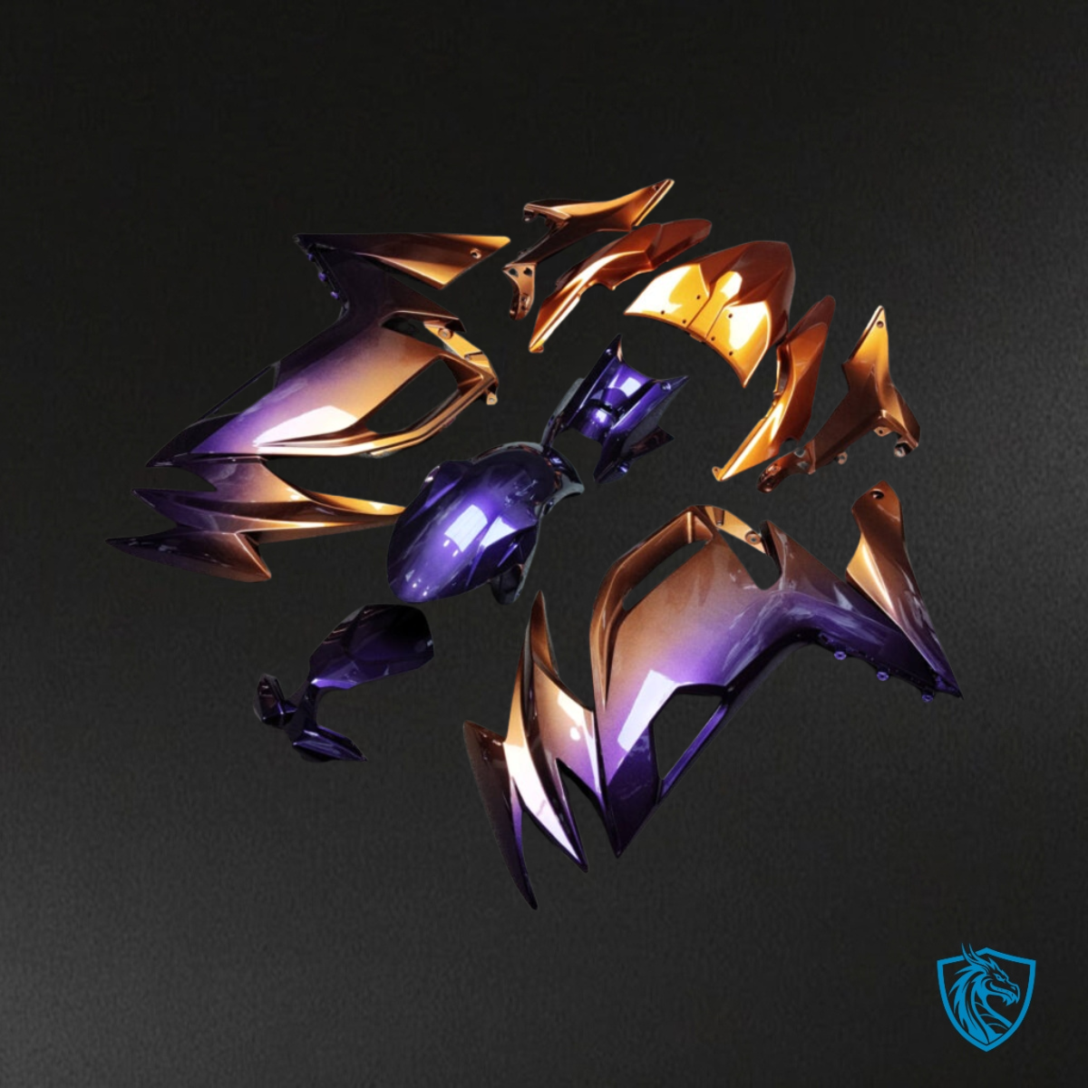 Kawasaki Ninja 650R (2020-2026) Gloss Purple & Orange Gradient Fairing Kit | ABS Bodywork