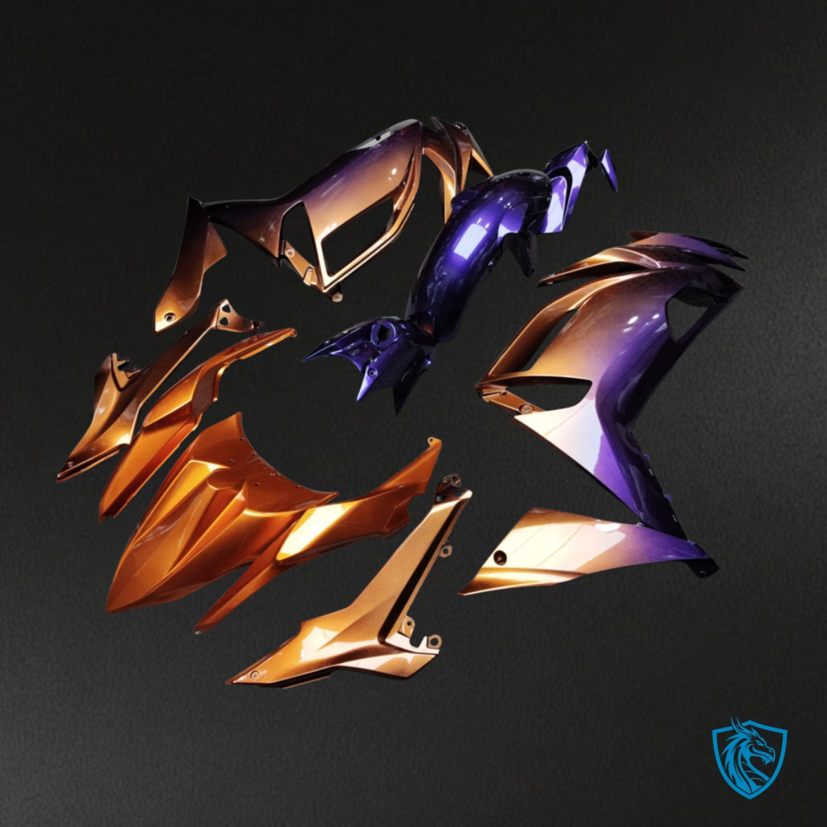 Kawasaki Ninja 650R (2020-2026) Gloss Purple & Orange Gradient Fairing Kit | ABS Bodywork