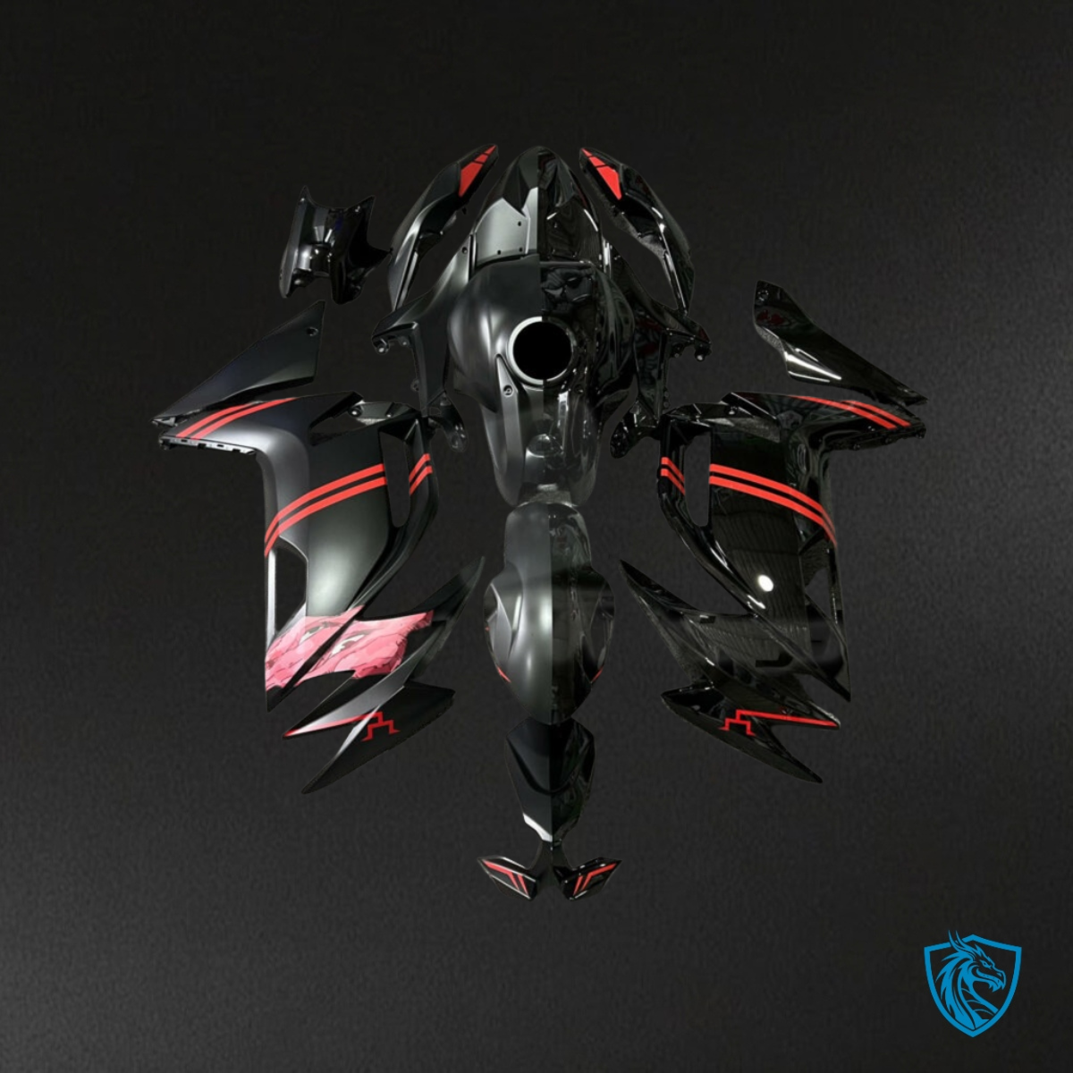 Kawasaki Ninja 650R (2020-2026) Gloss Black & Red Split Fairing Kit | ABS Bodywork