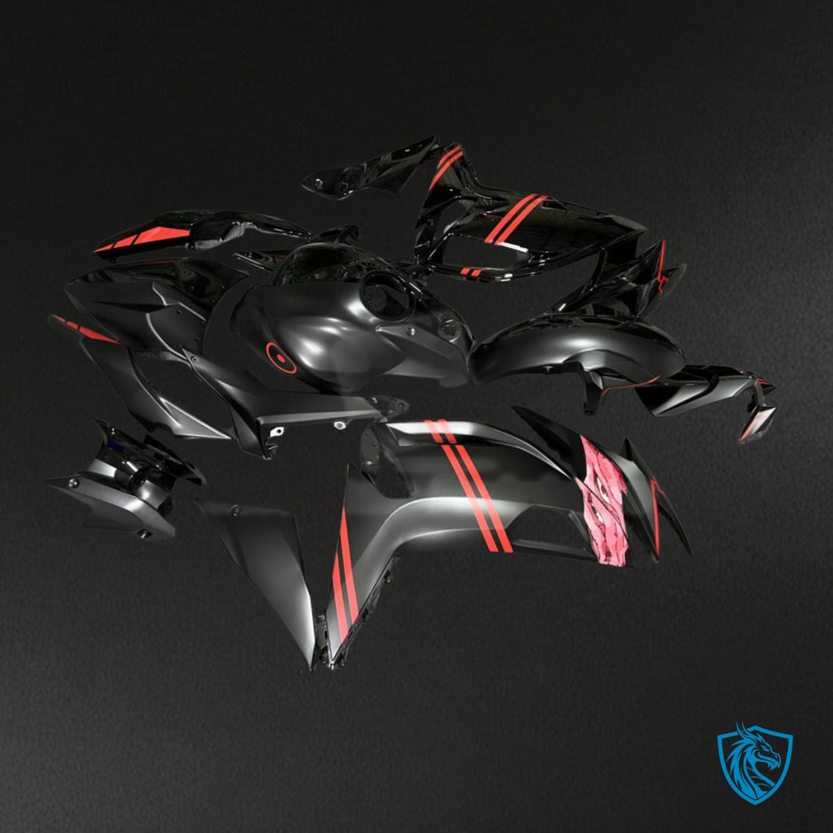 Kawasaki Ninja 650R (2020-2026) Gloss Black & Red Split Fairing Kit | ABS Bodywork