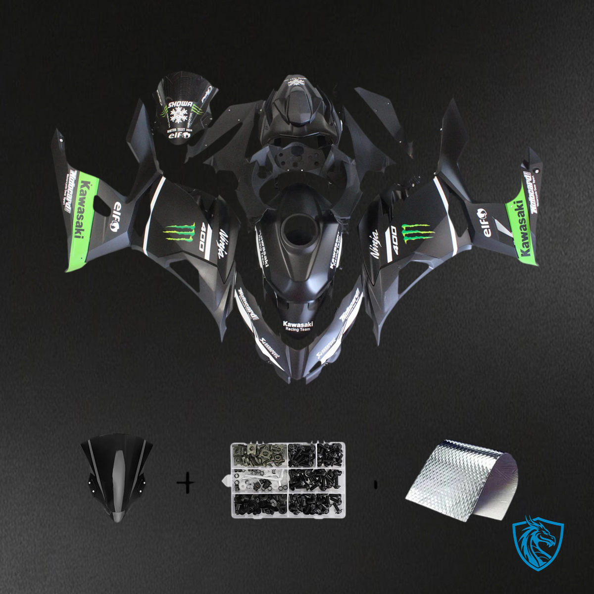 Kawasaki Ninja EX400 (2018-2023) Matte Black & Green - Fairing Kit