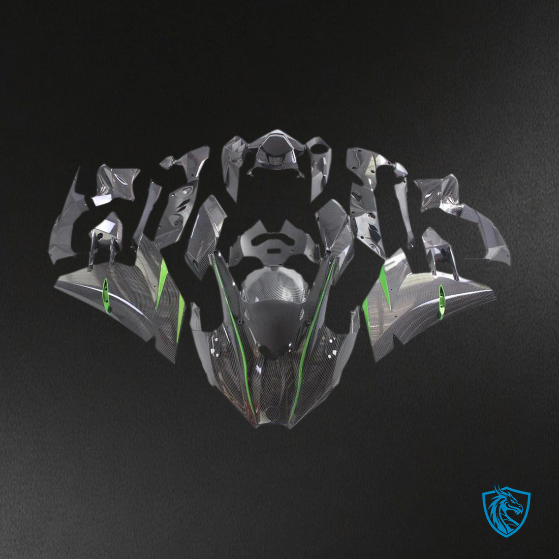 Kawasaki Ninja H2 (2015-2022) Black & Gray Carbon Fiber - Fairing Kit