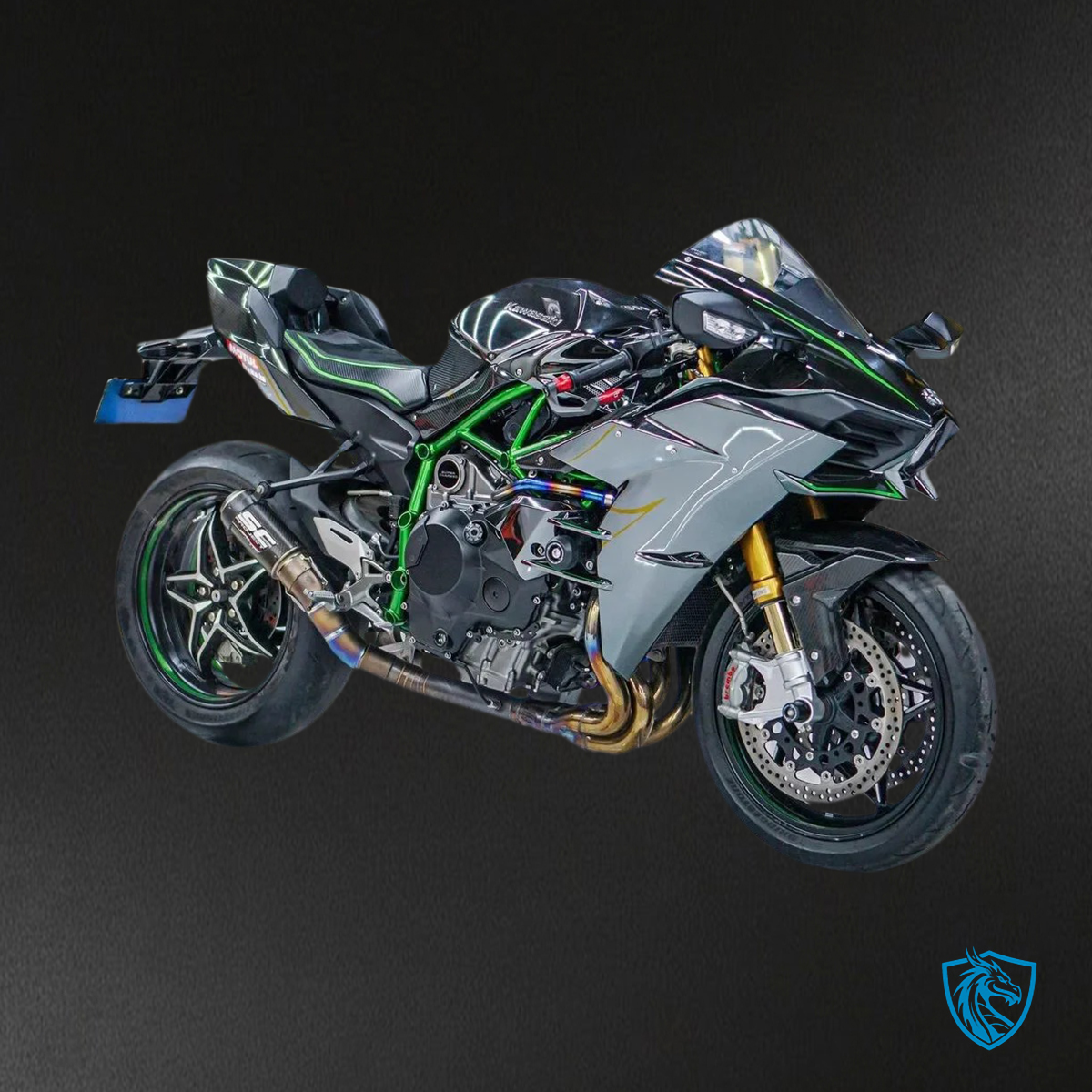 Kawasaki Ninja H2 (2015-2022) Black & Gray Carbon Fiber - Fairing Kit