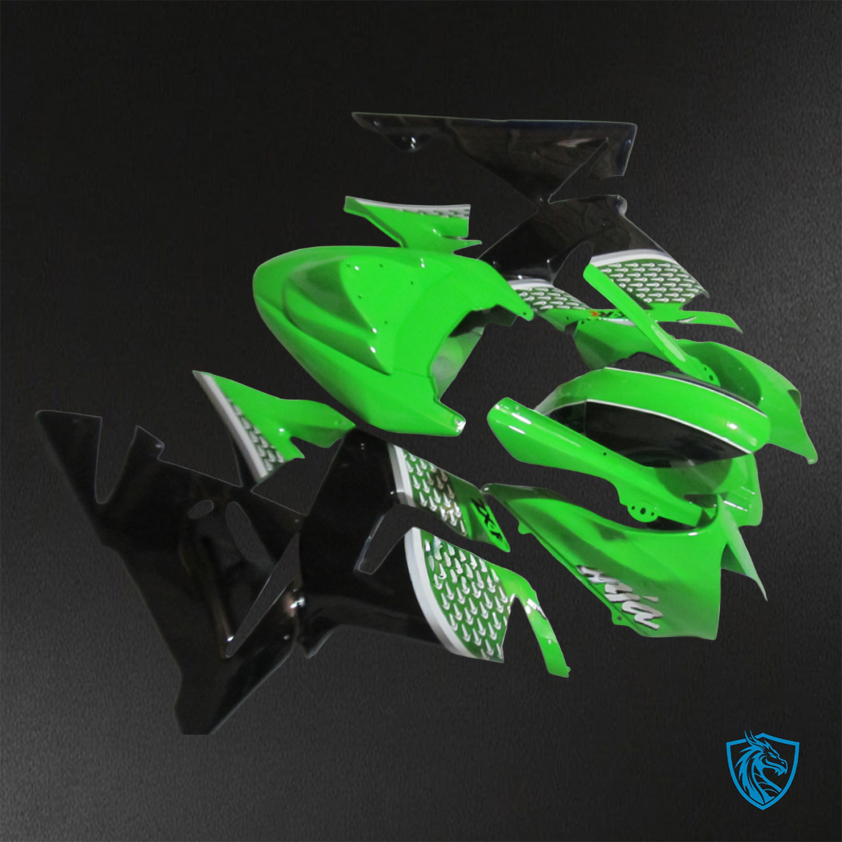 Kawasaki Ninja ZX-10R (2004-2005) Green & Black Arrow - Custom ABS Fairing Kit