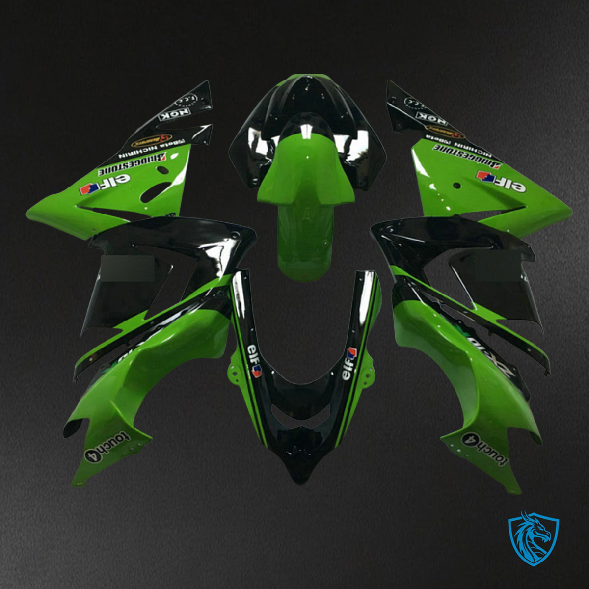 Kawasaki Ninja ZX-10R (2004-2005) Black & Green Fairings Kit - Aftermarket ABS Bodywork
