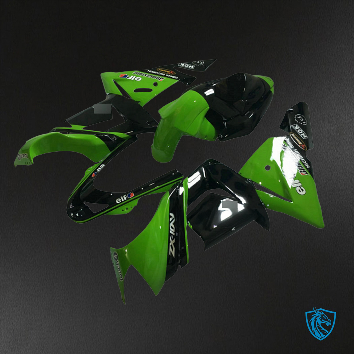 Kawasaki Ninja ZX-10R (2004-2005) Black & Green Fairings Kit - Aftermarket ABS Bodywork