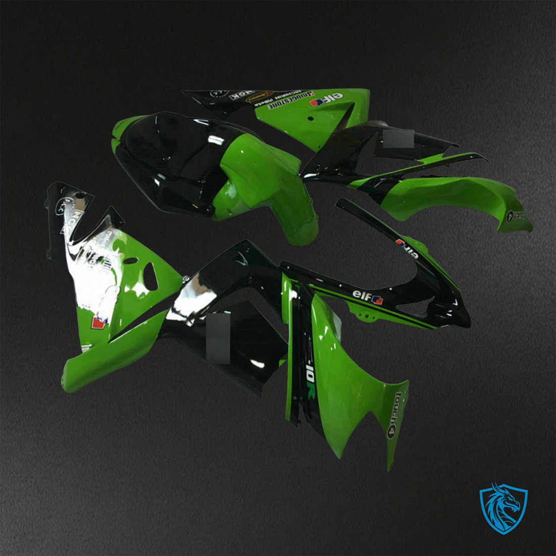 Kawasaki Ninja ZX-10R (2004-2005) Black & Green Fairings Kit - Aftermarket ABS Bodywork