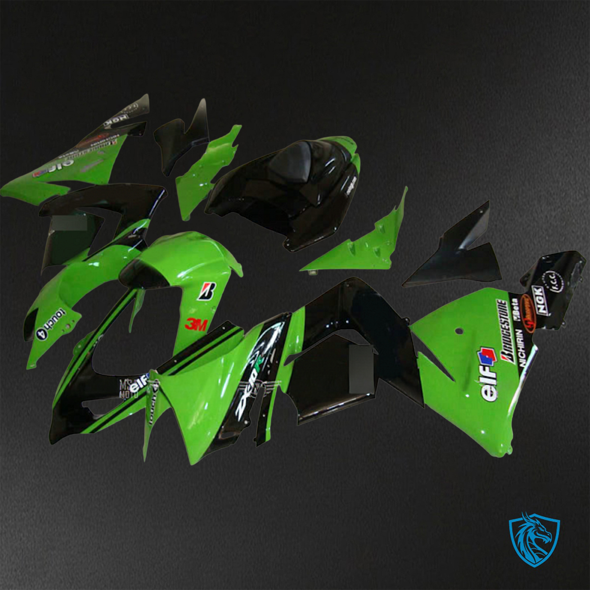 Kawasaki Ninja ZX-10R (2004-2005) Black & Green Fairings Kit - Aftermarket ABS Bodywork