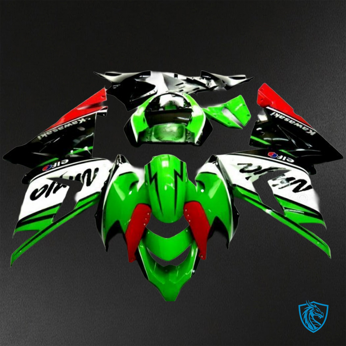 Kawasaki Ninja ZX-10R (2004-2005) Green, Black & White ABS Bodywork - Fairings Kit