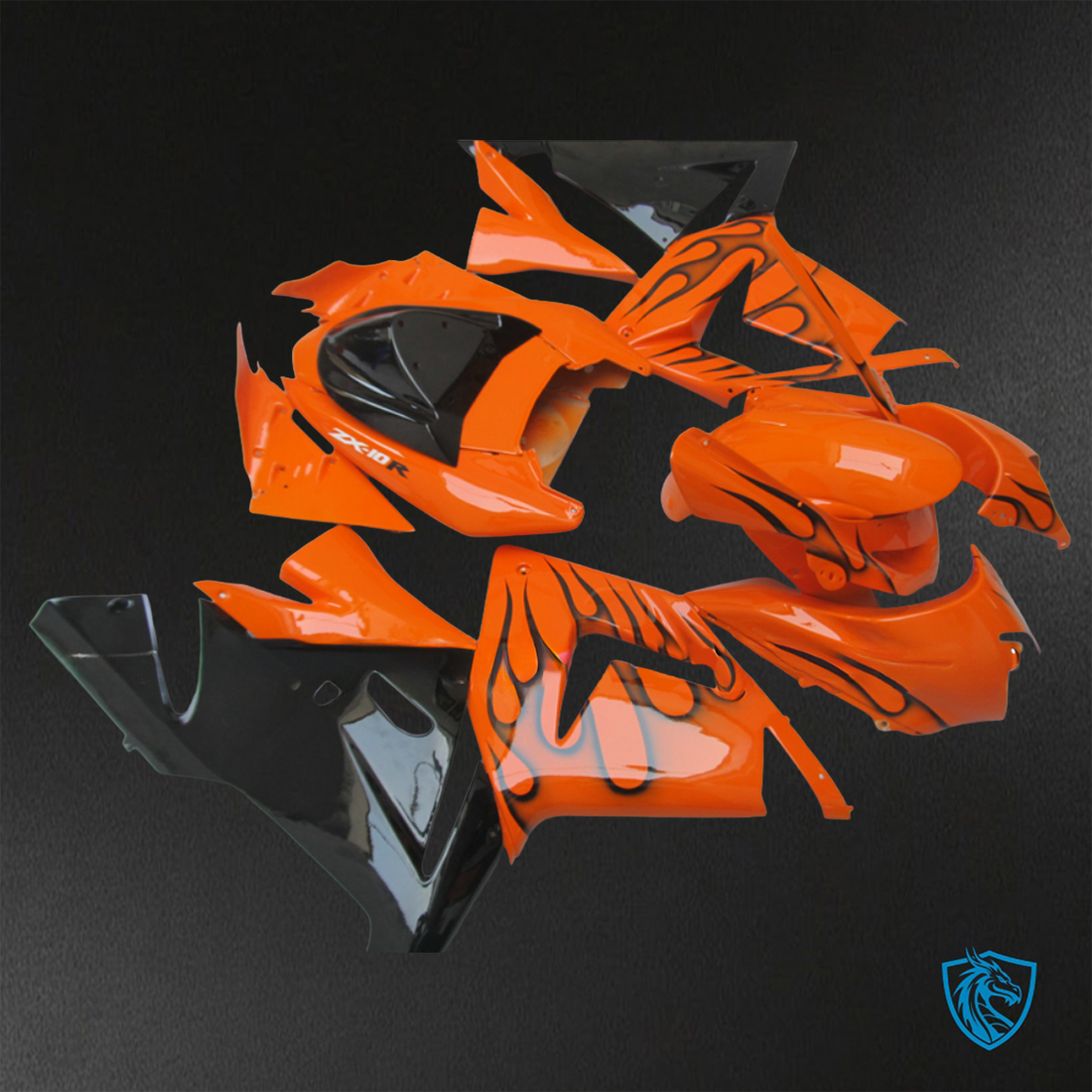 Kawasaki Ninja ZX-10R (2004-2005) Orange & Black Flame ABS Bodywork - Fairings Kit